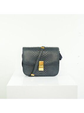 Celine Navy Blue Python Classic Box Flap Bag